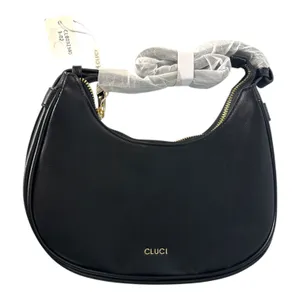 CLUCI Black Hobo Shoulder Bag Vegan Leather Baguette Purse Gold Hardware NWT thumbnail 8