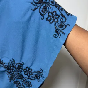 Johnny Was JWLA Women Cotton Tunic Mini Dress L Blue Embroidered Artsy Boho thumbnail 6