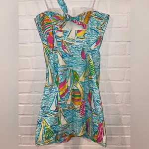 Lilly Pulitzer Franco Dress in You Gotta Regatta Ruffle Back Tie Strapless Dress thumbnail 12