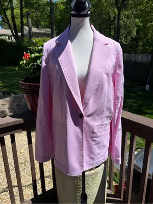 J. Crew Pink & White Striped Single-Button Cotton-Blend Blazer size 12 thumbnail 2