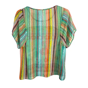 Fig and Flower Women's Boho Floral Geometric Lace Yoke Blouse Teal/Orange -Sz XL thumbnail 2