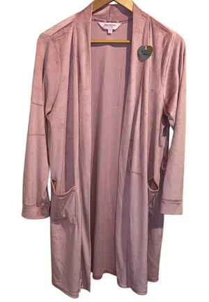 Juicy Couture robe Pink Long Cardigan with Pockets velvet velour purple small medium NEW thumbnail 1