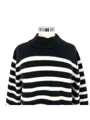 J.Crew Striped Supersoft Sweater Textured Black White Quiet Luxury Size XS thumbnail 2
