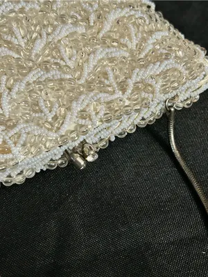Ivory Beaded Evening Shoulder Hand Bag with Chain Strap Rhinestone Accent thumbnail 10