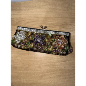 Small Satin Clutch Stitched And Beaded NWOT Floral Double Strap Handle T thumbnail 2