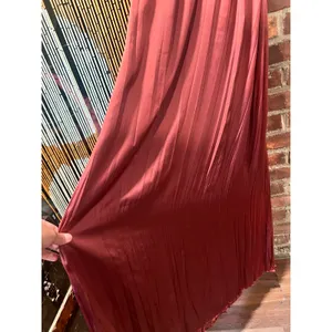 Zara Boho Rust Crinkle Satin Pleated Maxi Dress Cross Ladder Back Maroon Small thumbnail 4