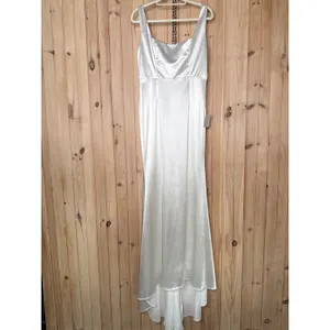 NWT Lulus Sensational Promise White Satin Square Neck Mermaid Maxi Dress Bride L thumbnail 2