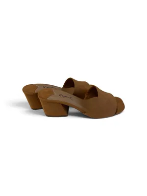 Qupid Tan Camel Faux Suede Block Heel Mule Slides Size US6.5/UK4.5/EUR37.5 thumbnail 2