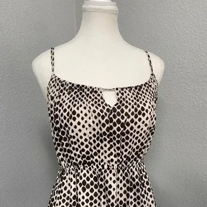 Y2k Old Navy White Brown Polka Dot Tank Top Keyhole Boho Cottagecore Summer thumbnail 2