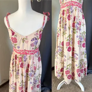 Patrons of Peace Floral Tie Strap Midi Dress Boho Cottagecore Smocked Medium thumbnail 8