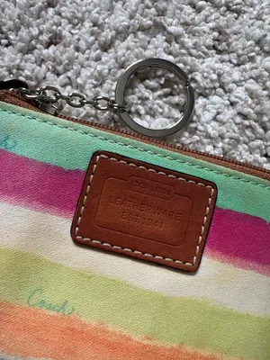 Vintage Coach Rainbow Coin Purse Striped Canvas Key Pouch thumbnail 3