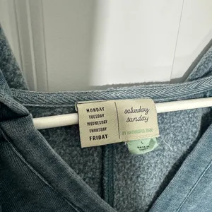 Anthropologie Saturday Sunday Hoodie Women Large Blue V-Neck Fleece Pullover Soft Lounge Layer thumbnail 3