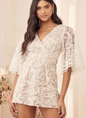 Lulu’s Celebration Hour White Sequin Embroidered Mini Party Dress‎ size Small thumbnail 1