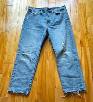 J Crew point sur distressed button fly light wash denim straight leg jeans thumbnail 1