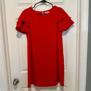 Skies Are Blue Red Ruffle Sleeve Shirt Dress Size XS. thumbnail 2