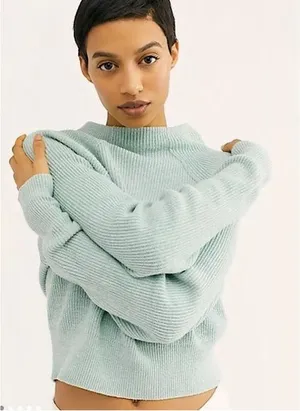 FREE PEOPLE Too Good Pullover in‎ Mint Green Mockneck thumbnail 1