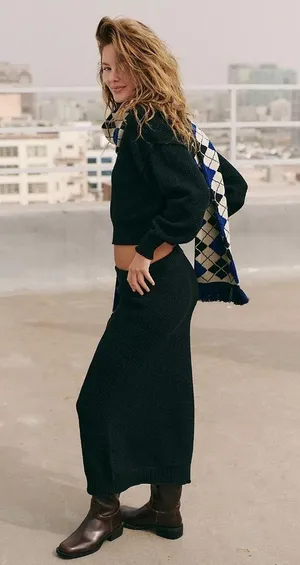 NWT FREE PEOPLE Hailee Sweater Skirt Set In Black SIze Small thumbnail 6
