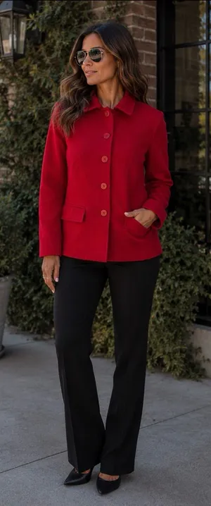 Casual Corner Wool Blend Women's Vibrant Red Button Jacket Size L thumbnail 1