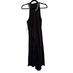 SLNY Womens Black Embellished Halter Neck Draped Evening Gown 119005 Size 14 thumbnail 10