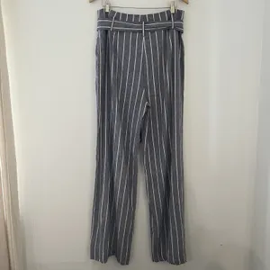 Theory Size 12 Wide Leg Belted Trousers Stripe Wither Linen Belt Pant Fl_ thumbnail 9