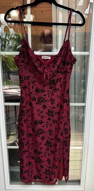 Z🐞Inspired Hearts Wine Red Floral Dress thumbnail 1