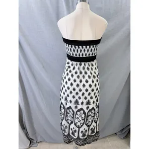 Maeve Anthropologie Black White Damask Medallion Strapless‎ Smocked Midi Dress M thumbnail 6