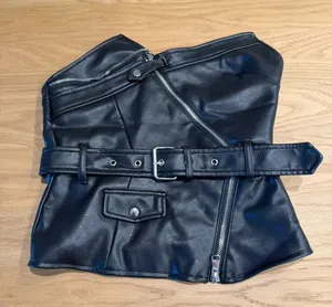 Zara Black Faux Leather Bustier Top with Belt Detail thumbnail 1
