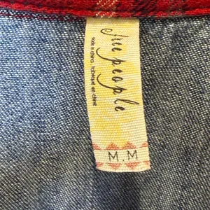 Free People Runaway Plaid & Denim Mixed Media High Low Button Down Shirt M thumbnail 12