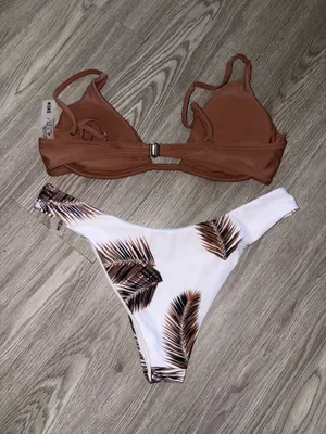 Shein Brown with White Palm Trees 2 Piece Bikini Set thumbnail 5