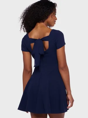 NWT B Darlin Juniors Navy Scuba Crepe Square-Neck Fit & Flare Dress Size 9/10 thumbnail 6