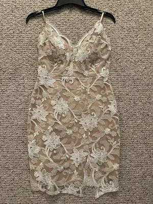 Lace Bodycon Cocktail Dress Tan Size M thumbnail 3