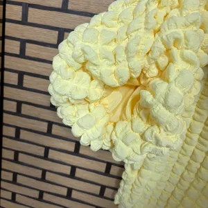 &merci‎ Pale Yellow Textured Bubble Sleeve Blouse Size Medium thumbnail 5