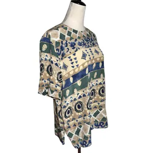 Vintage Nora Noh 100% Silk Abstract Print Blouse Geometric Top 14 | Wearable Art thumbnail 2