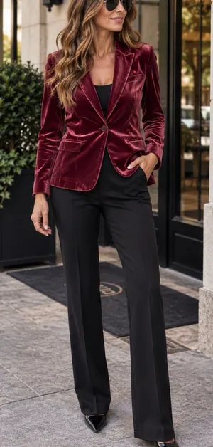 Kensie Wine Velvet Single-Button Blazer Size Medium NWT thumbnail 1