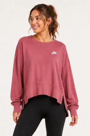 Nike Mauve Pink Relaxed Long Sleeve High Low Top Women’s Medium thumbnail 1
