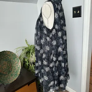 Joie Abstract Floral Smocked Peplum Dress Blue High Neck Sleeveless size XL‎ thumbnail 5