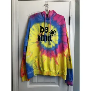 Destinations USA XL Tie Dye Be Kind Hoodie Pink Blue Yellow Graphic Pullover Top thumbnail 2