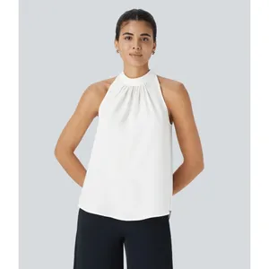 Halara High Neck Ivory Chiffon Lightweight Sleeveless Blouse Top‎ M NWT thumbnail 12