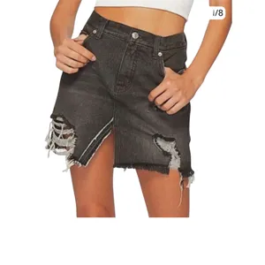 Free People 26 relaxed distressed destroyed denim jean skirt SK 3244 thumbnail 11