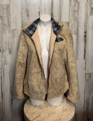 Pendleton Cream Sherpa Flannel Trim Full Zipper Teddy Coat Women’s medium thumbnail 1