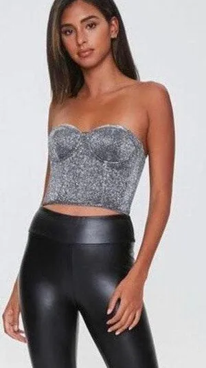 ZARA Sparkly Bandeau Crop Top thumbnail 1