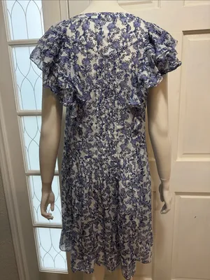 Isabel Marant Étoile Godrana Flutter-Sleeve Blue Floral Ruffle-Sleeve Dress S 44 thumbnail 11
