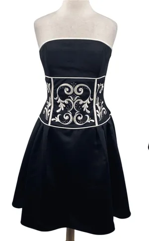 Vintage Y2k Jessica McClintock Satin Cocktail Dress Strapless Fit & Flare Black thumbnail 1