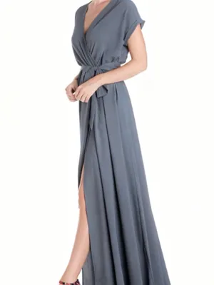 MEGHAN Los Angeles Jasmine Maxi Dress NWT Women’s Sz XL Gray Wrap 👽🧡 thumbnail 2