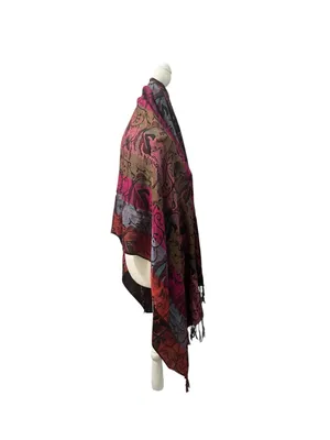 World Market Dark Floral Shawl Scarf Fringe Neck Warmer thumbnail 3
