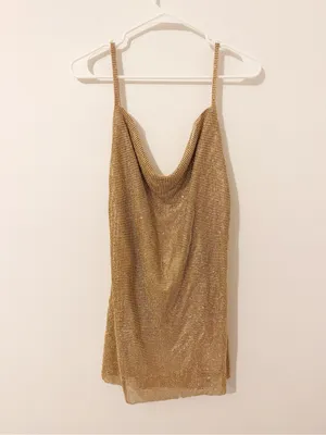 NWT SNDYS SUNSET DRESS GOLD BACKLESS MINI DRESS Mesh Size XS 2 thumbnail 2