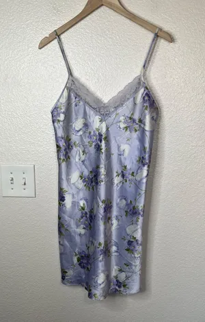 Gilligan & OMalley Floral Satin Slip Nightgown Dress Lace Trim Small thumbnail 1