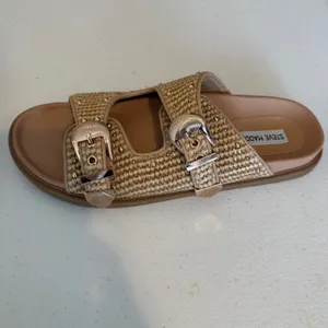 Steve Madden Connely Slide Sandals‎ Women 10 Raffia Double Buckle Studded Raffia thumbnail 3