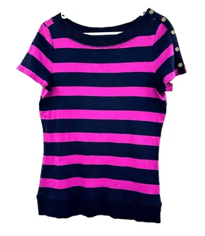 Lauren by Ralph Lauren‎ Size Large Shirt Black Pink Striped Edgy Punk Emo thumbnail 1