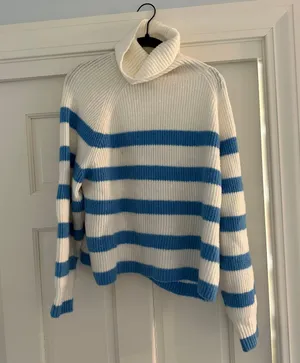 Mango Blue and White Stripe Turtleneck Sweater thumbnail 3